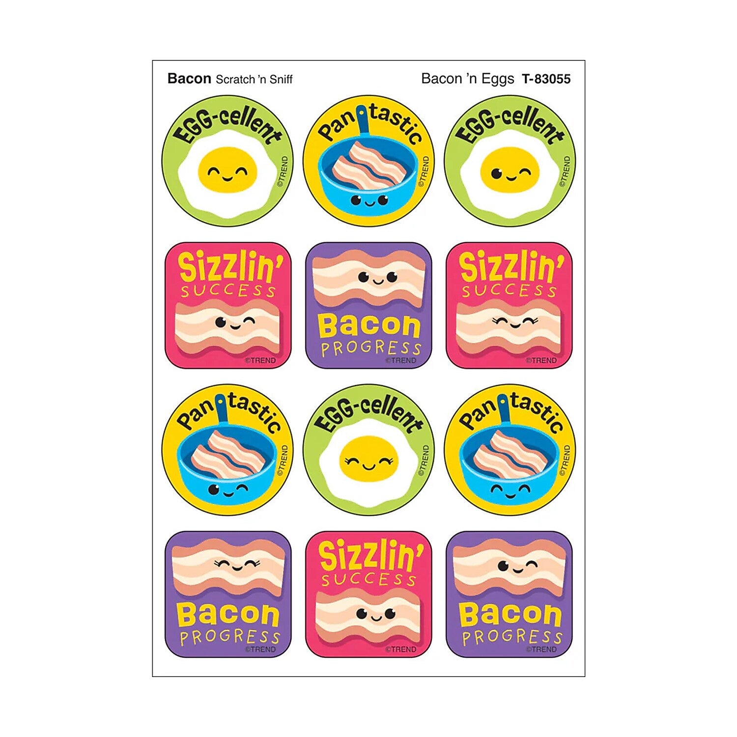 Trend Enterprises Bacon 'n Eggs Bacon Scent Scratch 'n Sniff Stinky Stickers, Multicolored, 48/Pack, 6/Packs/Bundle (T-83055-6)