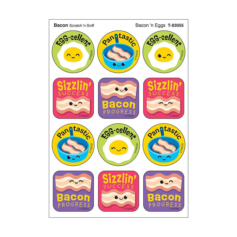 Trend Enterprises Bacon 'n Eggs Bacon Scent Scratch 'n Sniff Stinky Stickers, Multicolored, 48/Pack, 6/Packs/Bundle (T-83055-6)
