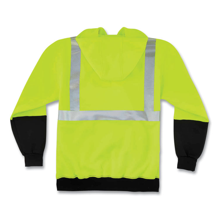 GloWear 8293 Hi-Vis Class 2 Hooded Sweatshirt Black Bottom, Polar Fleece, Small, Lime