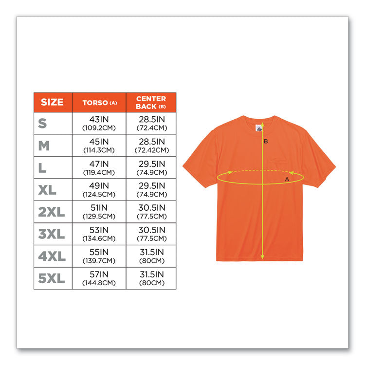 GloWear 8089 Non-Certified Hi-Vis T-Shirt, Polyester, 5X-Large, Orange