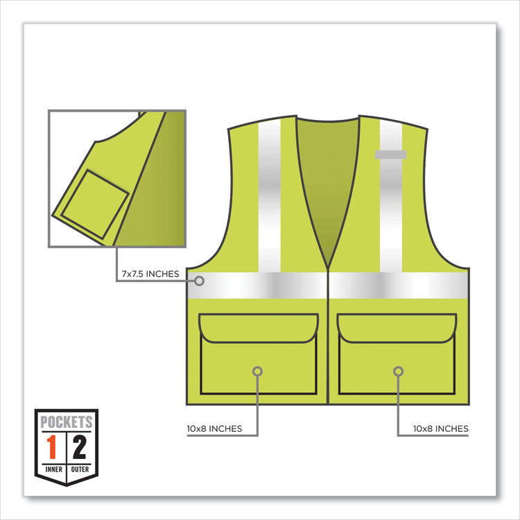 GloWear 8225Z Class 2 Standard Solid Vest, Polyester, Lime, Small/Medium