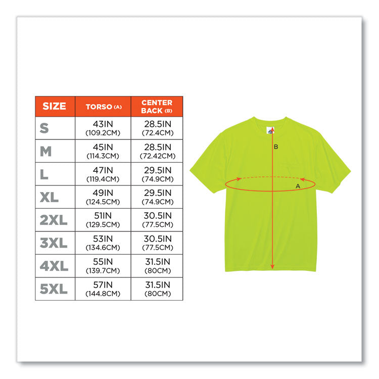 GloWear 8089 Non-Certified Hi-Vis T-Shirt, Polyester, X-Large, Lime