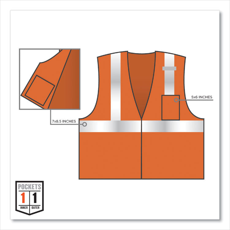 GloWear 8210Z Class 2 Economy Mesh Vest, Polyester, Orange, 4X-Large/5X-Large