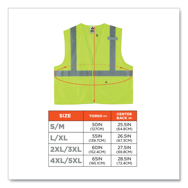 GloWear 8225HL Class 2 Standard Solid Hook and Loop Vest, Polyester, Lime, 2X-Large/3X-Large