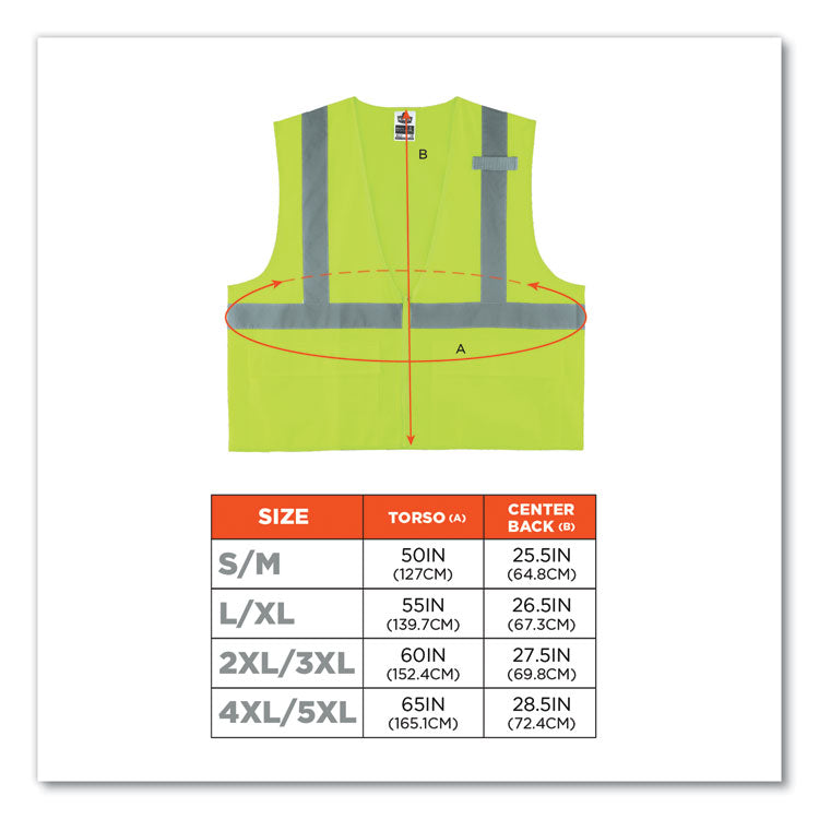 GloWear 8225Z Class 2 Standard Solid Vest, Polyester, Lime, 2X-Large/3X-Large
