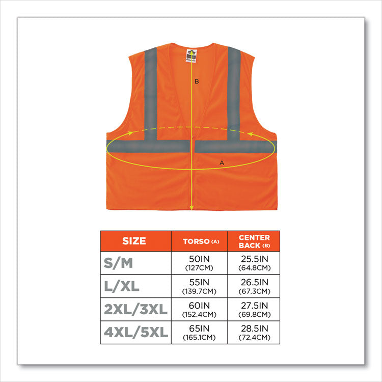 GloWear 8205Z Class 2 Super Economy Mesh Vest, Polyester, Orange, Small/Medium