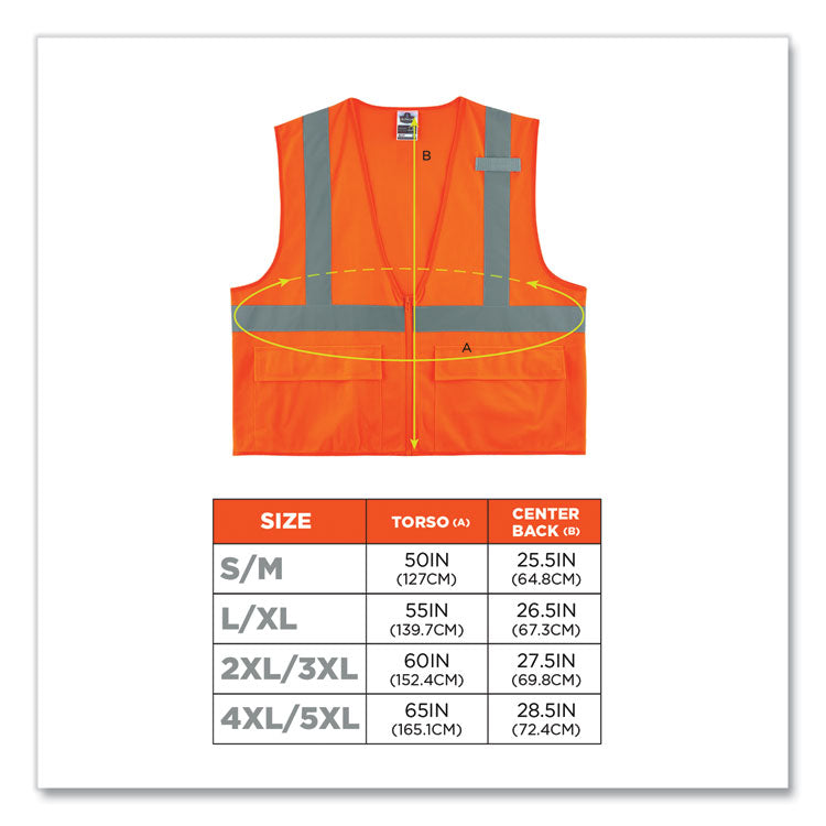 GloWear 8225Z Class 2 Standard Solid Vest, Polyester, Orange, 4X-Large/5X-Large