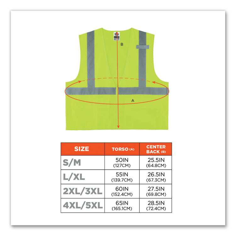 GloWear 8225Z Class 2 Standard Solid Vest, Polyester, Lime, Large/X-Large