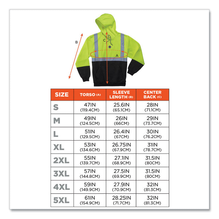 GloWear 8293 Hi-Vis Class 2 Hooded Sweatshirt Black Bottom, Polar Fleece, Small, Lime