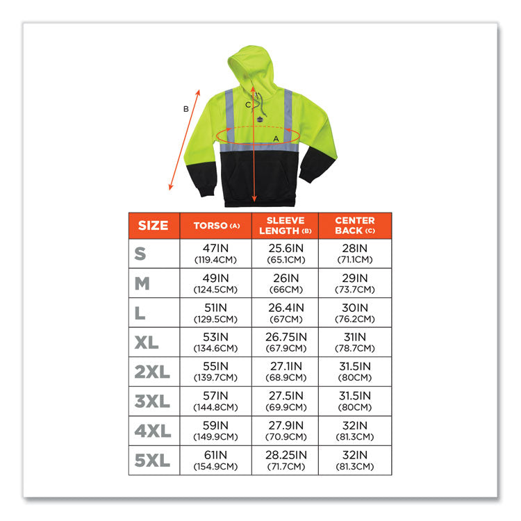 GloWear 8293 Hi-Vis Class 2 Hooded Sweatshirt Black Bottom, Polar Fleece, Small, Lime