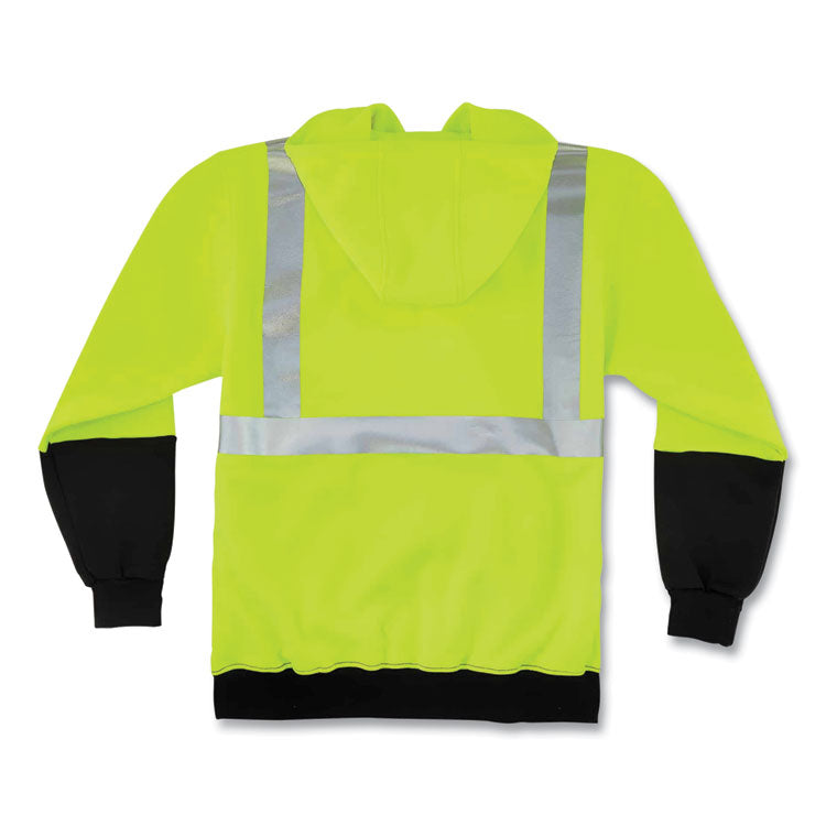 GloWear 8293 Hi-Vis Class 2 Hooded Sweatshirt Black Bottom, Polar Fleece, Small, Lime