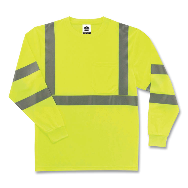 GloWear 8391 Class 3 Hi-Vis Long Sleeve Shirt, Polyester, Lime, 4X-Large