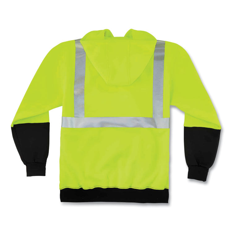 GloWear 8293 Hi-Vis Class 2 Hooded Sweatshirt Black Bottom, Polar Fleece, Small, Lime