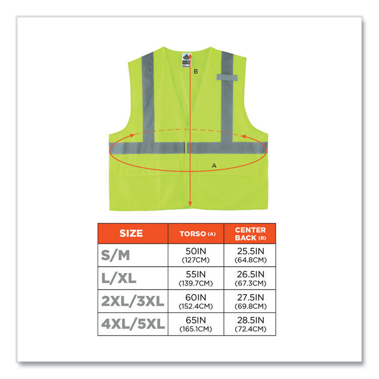 GloWear 8225HL Class 2 Standard Solid Hook and Loop Vest, Polyester, Lime, Small/Medium