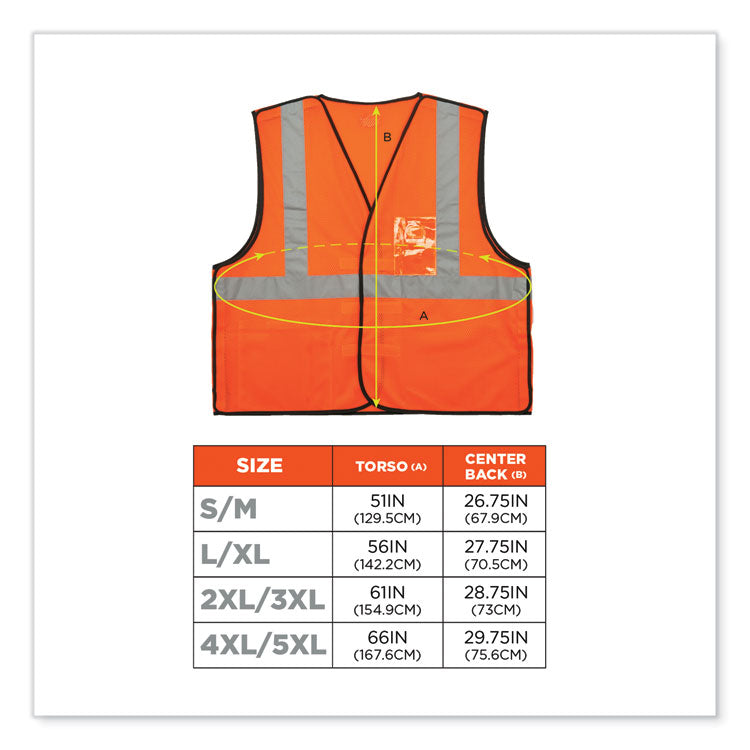 GloWear 8216BA Class 2 Breakaway Mesh ID Holder Vest, Polyester, Small/Medium, Orange