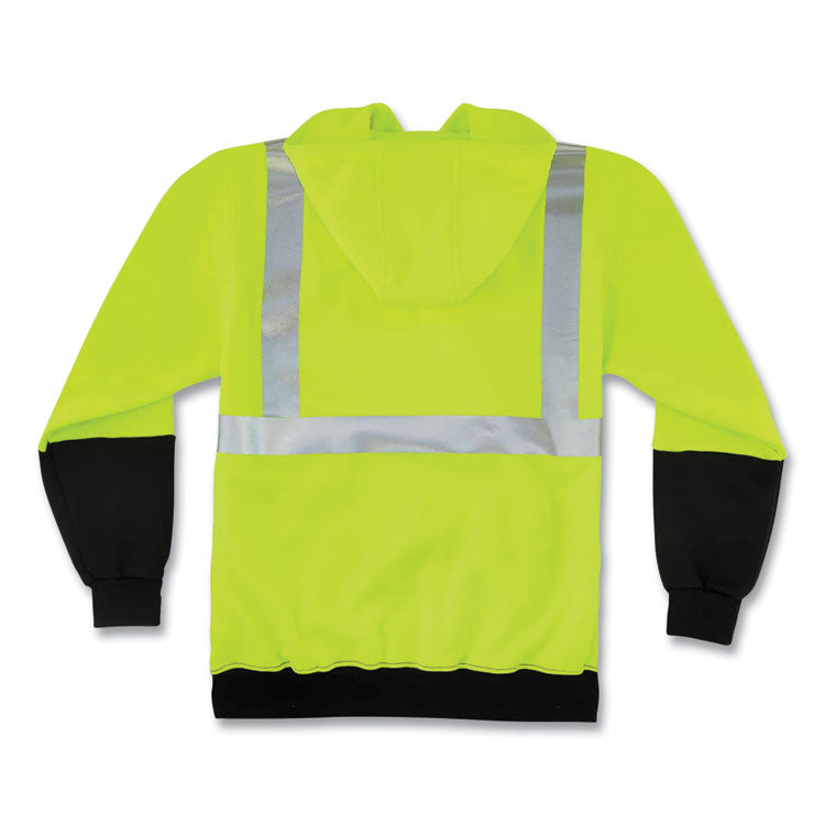 GloWear 8293 Hi-Vis Class 2 Hooded Sweatshirt Black Bottom, Polar Fleece, Small, Lime