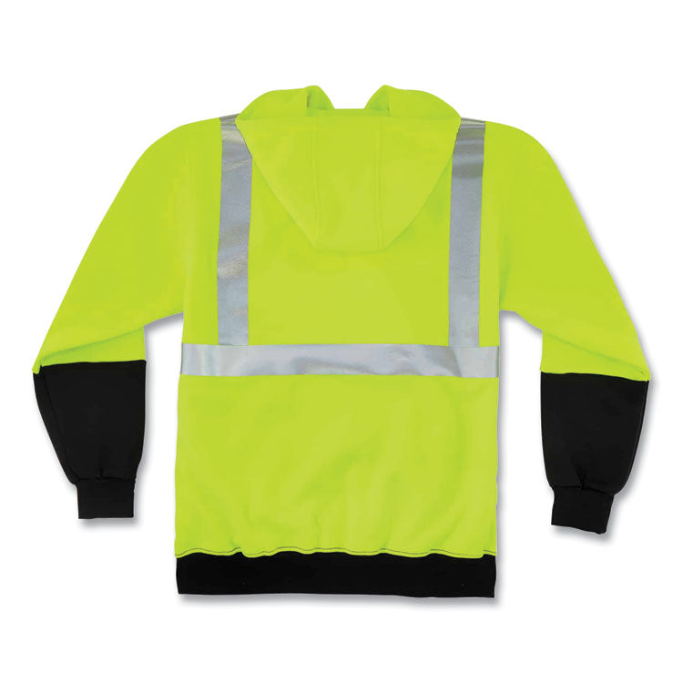 GloWear 8293 Hi-Vis Class 2 Hooded Sweatshirt Black Bottom, Polar Fleece, Small, Lime