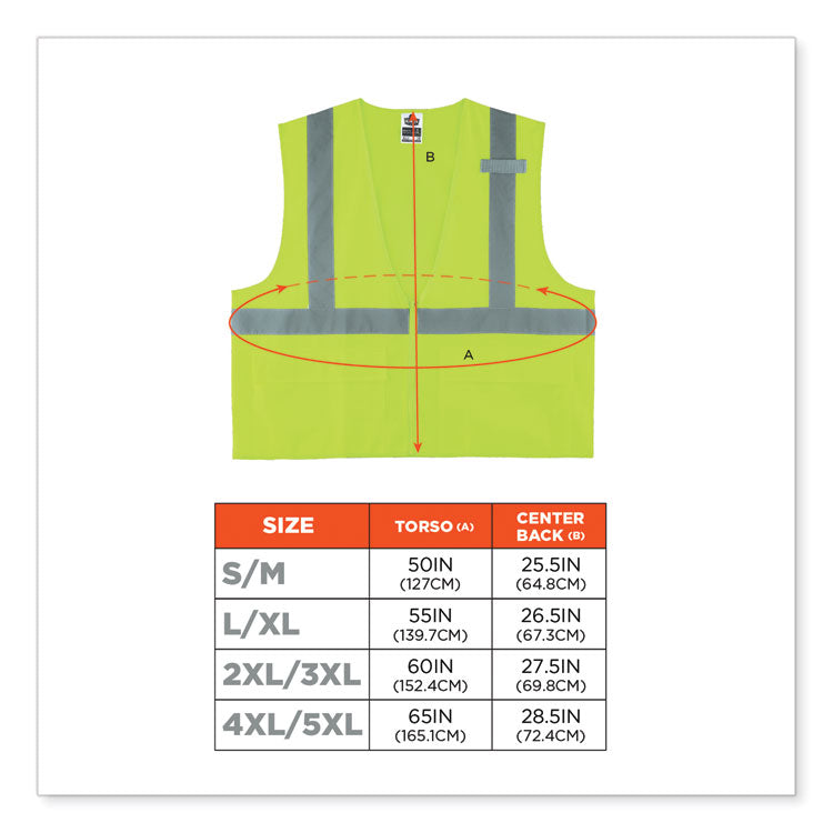 GloWear 8225Z Class 2 Standard Solid Vest, Polyester, Lime, Small/Medium
