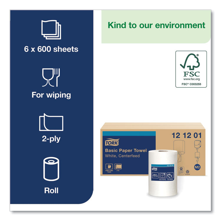 Advanced Centerfeed Hand Towel, 2-Ply, 9 X 11.8, White, 600/roll, 6/carton