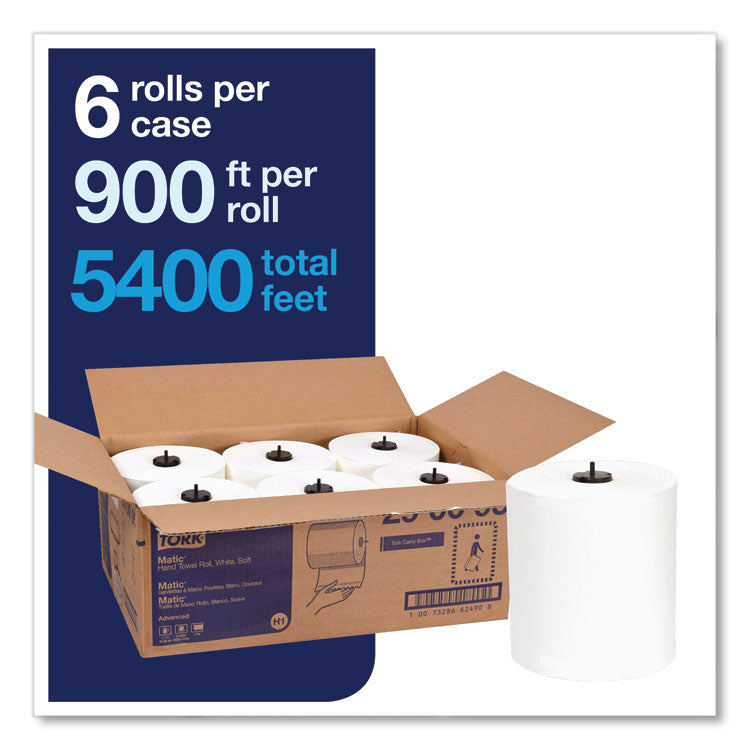 Advanced Matic Hand Towel Roll, 1-Ply, 7.7" x 900 ft, White, 6 Rolls/Carton