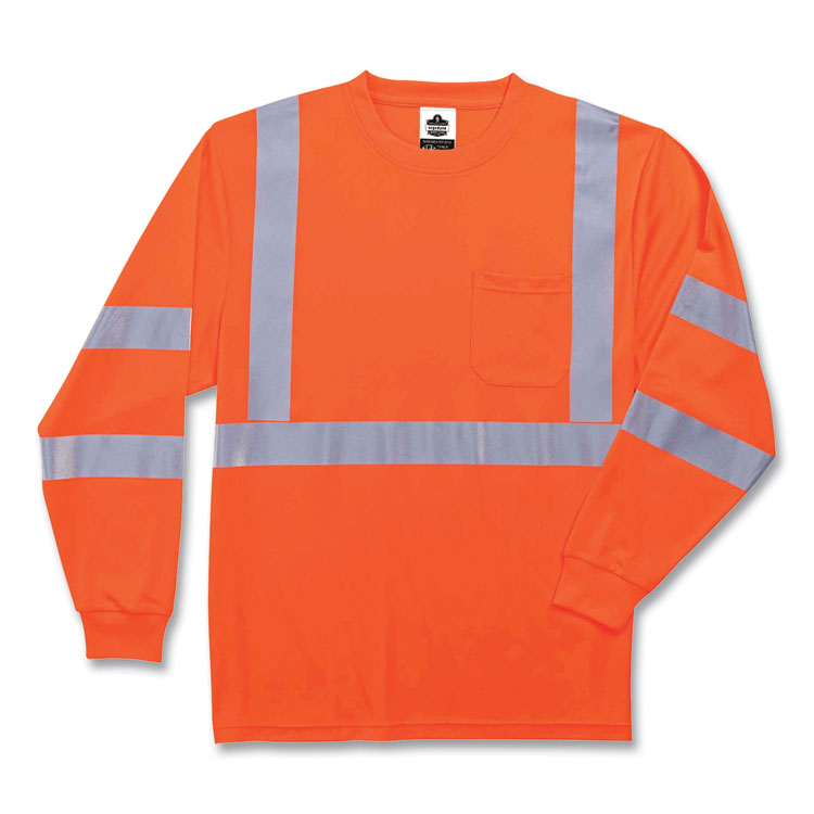 GloWear 8391 Class 3 Hi-Vis Long Sleeve Shirt, Polyester, Orange, 2X-Large