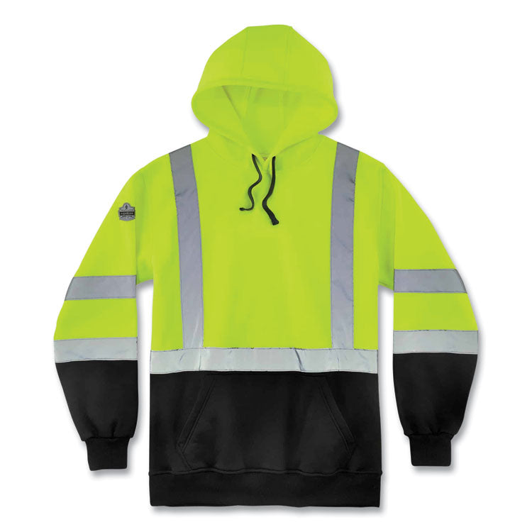 GloWear 8373 Hi-Vis Class 3 Hooded Sweatshirt with Black Bottom, Polar Fleece, Lime, 3X-Large