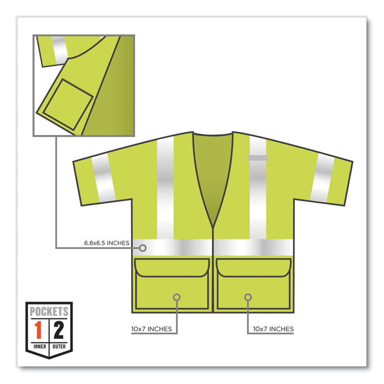 GloWear 8320Z Class 3 Standard Zipper Vest, Polyester, 2X-Large/3X-Large, Lime