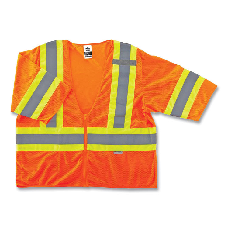 GloWear 8330Z Class 3 Two-Tone Zipper Vest, Polyester, 4X-Large/5X-Large, Orange