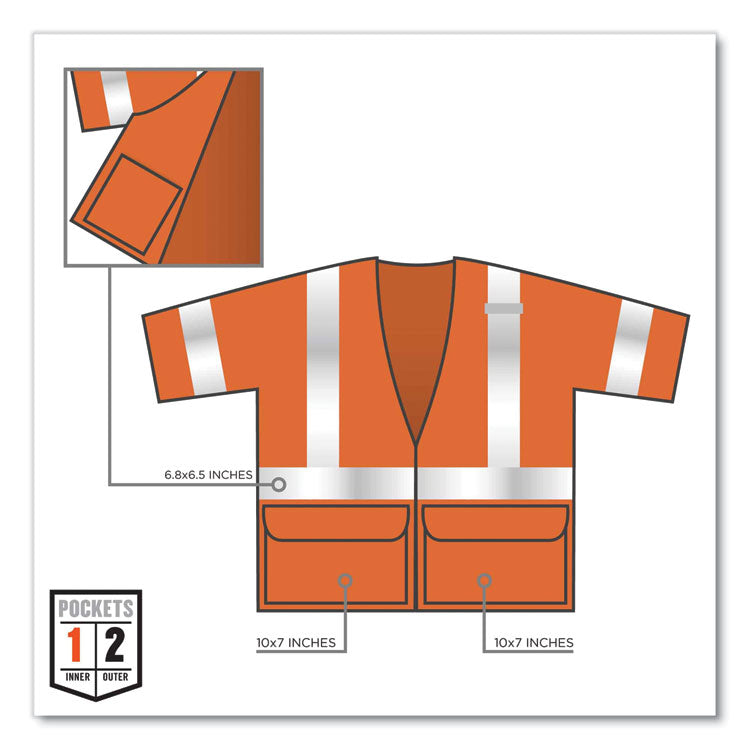 GloWear 8320Z Class 3 Standard Zipper Vest, Polyester, Small/Medium, Orange