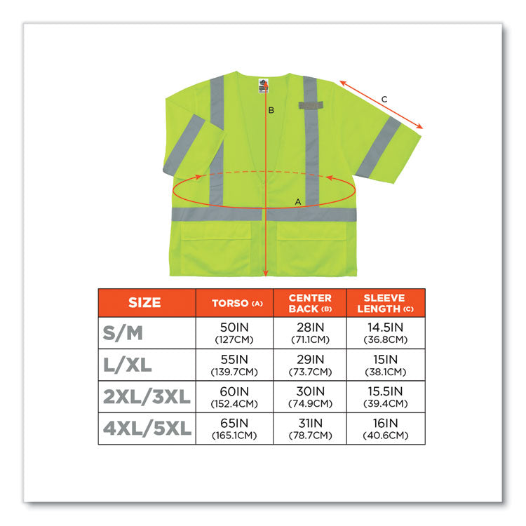 GloWear 8320Z Class 3 Standard Zipper Vest, Polyester, Largel/X-Large, Lime