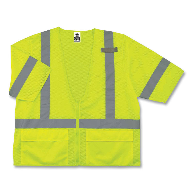 GloWear 8320Z Class 3 Standard Zipper Vest, Polyester, Largel/X-Large, Lime