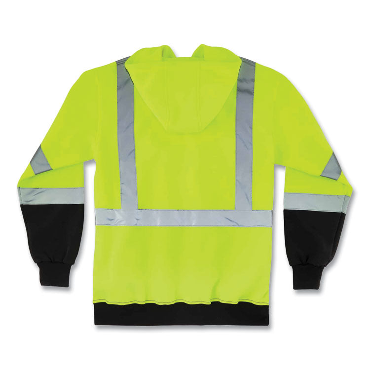 GloWear 8373 Hi-Vis Class 3 Hooded Sweatshirt with Black Bottom, Polar Fleece, Lime, X-Large