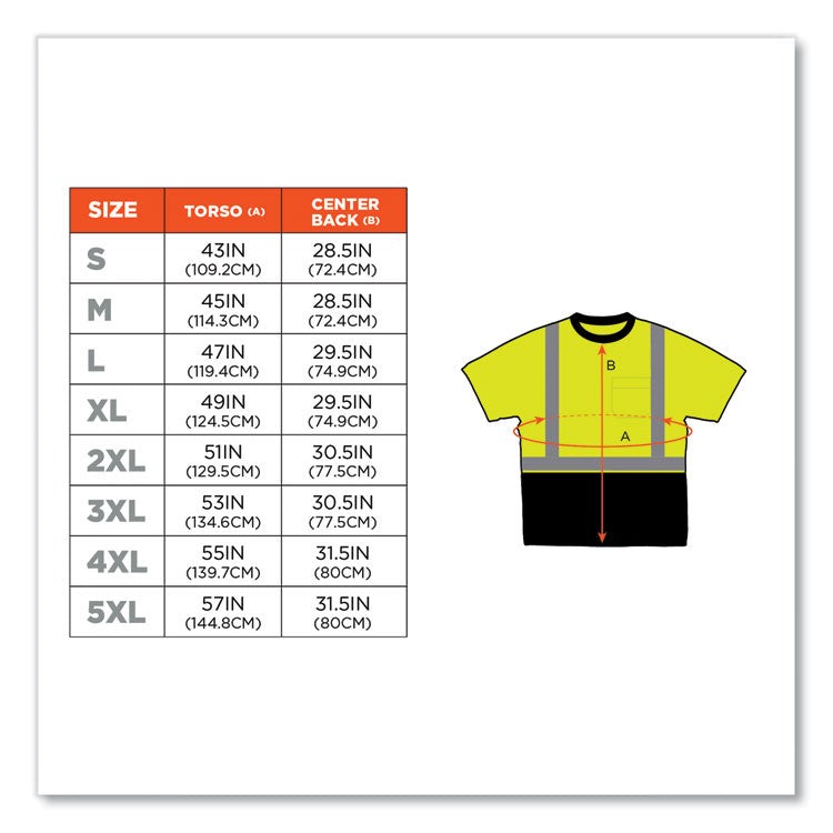 GloWear 8289BK Class 2 Hi-Vis T-Shirt with Black Bottom, Large, Lime