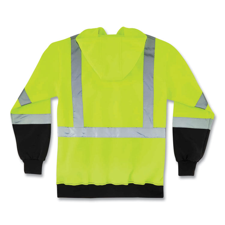 GloWear 8373 Hi-Vis Class 3 Hooded Sweatshirt with Black Bottom, Polar Fleece, Lime, 4X-Large