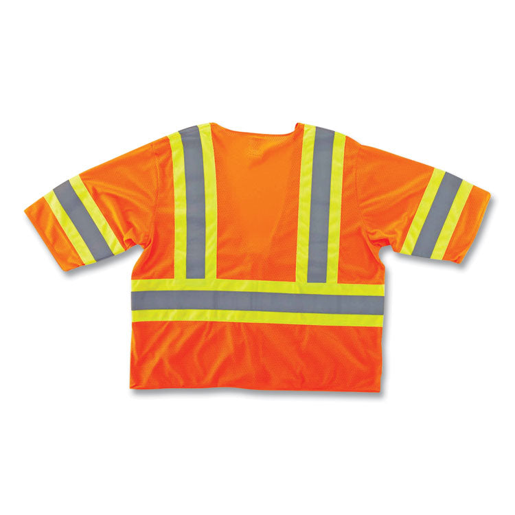 GloWear 8330Z Class 3 Two-Tone Zipper Vest, Polyester, Largel/X-Large, Orange