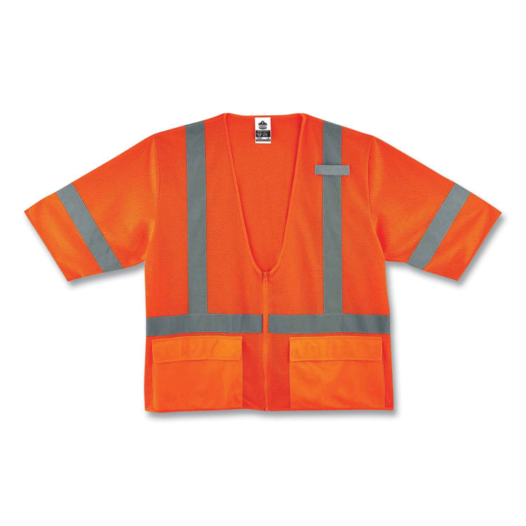 GloWear 8320Z Class 3 Standard Zipper Vest, Polyester, Small/Medium, Orange