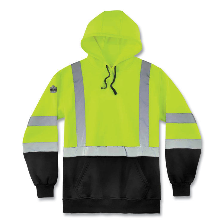 GloWear 8373 Hi-Vis Class 3 Hooded Sweatshirt with Black Bottom, Polar Fleece, Lime, X-Large