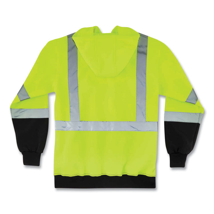 GloWear 8372 ZipUp HiVis Class 3 Zip Hooded Sweatshirt with Black Bottom, Polar Fleece, Lime, 5X-Large
