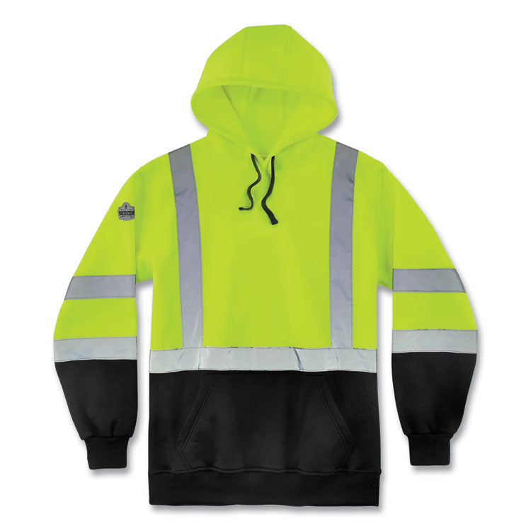GloWear 8373 Hi-Vis Class 3 Hooded Sweatshirt with Black Bottom, Polar Fleece, Lime, Medium