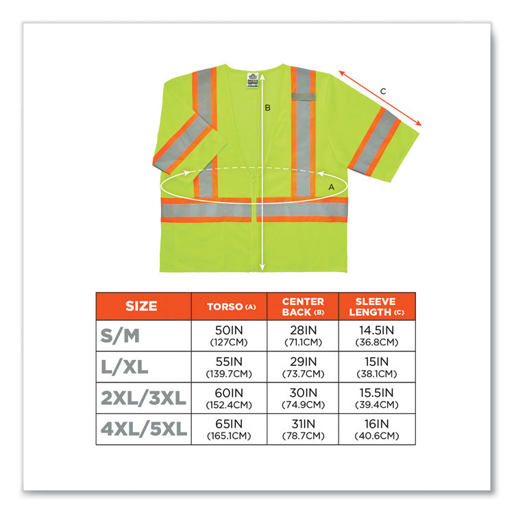 GloWear 8330Z Class 3 Two-Tone Zipper Vest, Polyester, Largel/X-Large, Lime