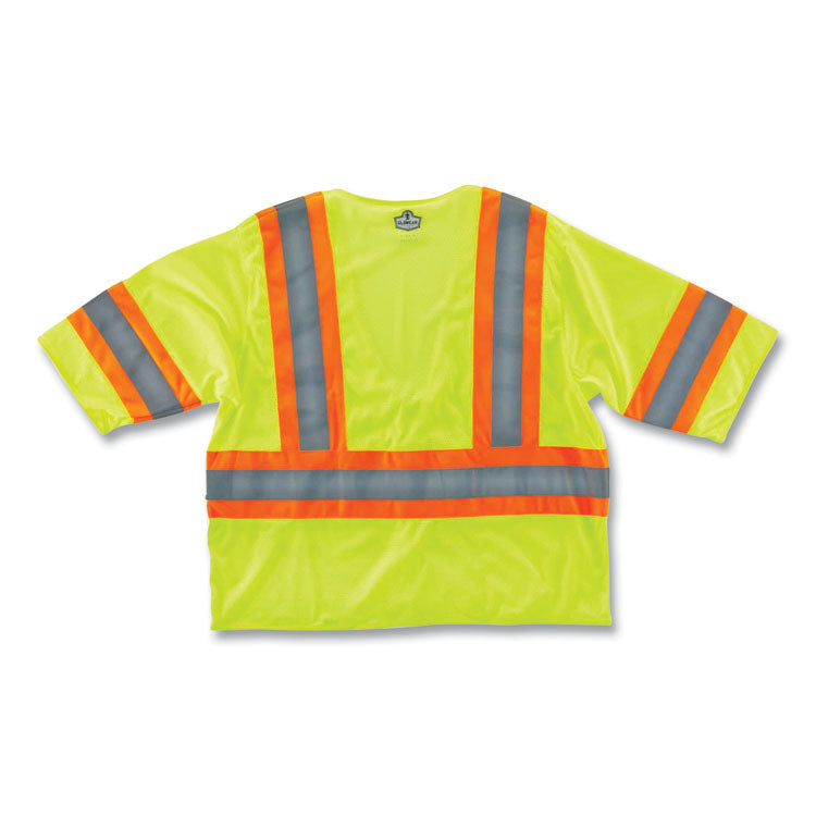 GloWear 8330Z Class 3 Two-Tone Zipper Vest, Polyester, 4X-Large/5X-Large, Lime
