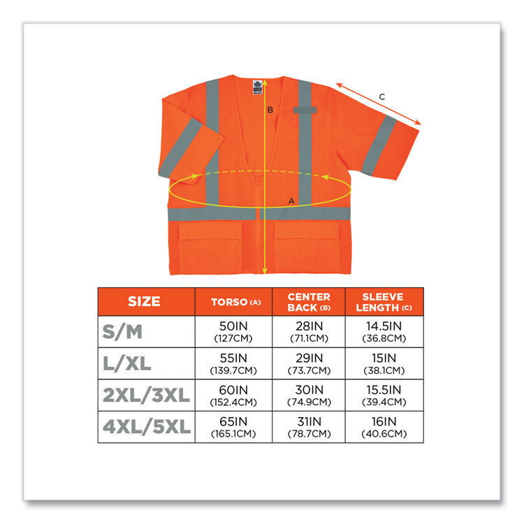 GloWear 8320Z Class 3 Standard Zipper Vest, Polyester, 4X-Large/5X-Large, Orange