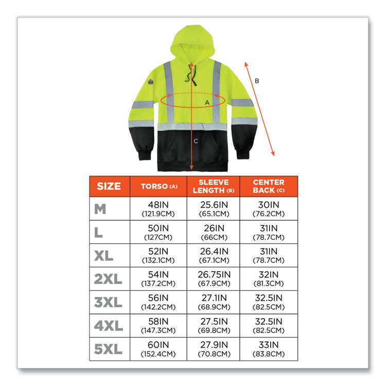 GloWear 8373 Hi-Vis Class 3 Hooded Sweatshirt with Black Bottom, Polar Fleece, Lime, 2X-Large