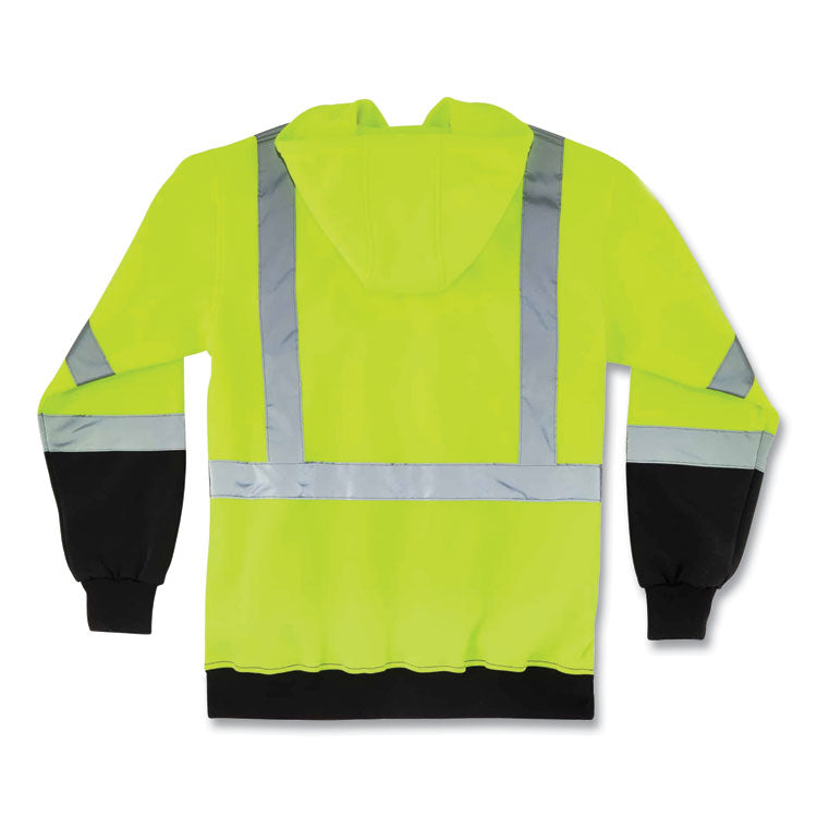 GloWear 8372 ZipUp HiVis Class 3 Zip Hooded Sweatshirt with Black Bottom, Polar Fleece, Lime, X-Large