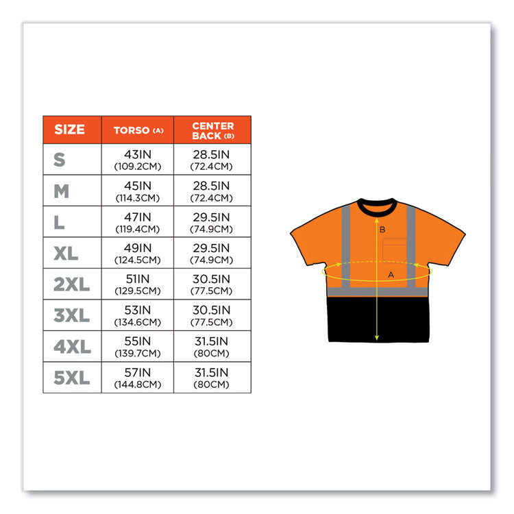 GloWear 8289BK Class 2 Hi-Vis T-Shirt with Black Bottom, 3X-Large, Orange