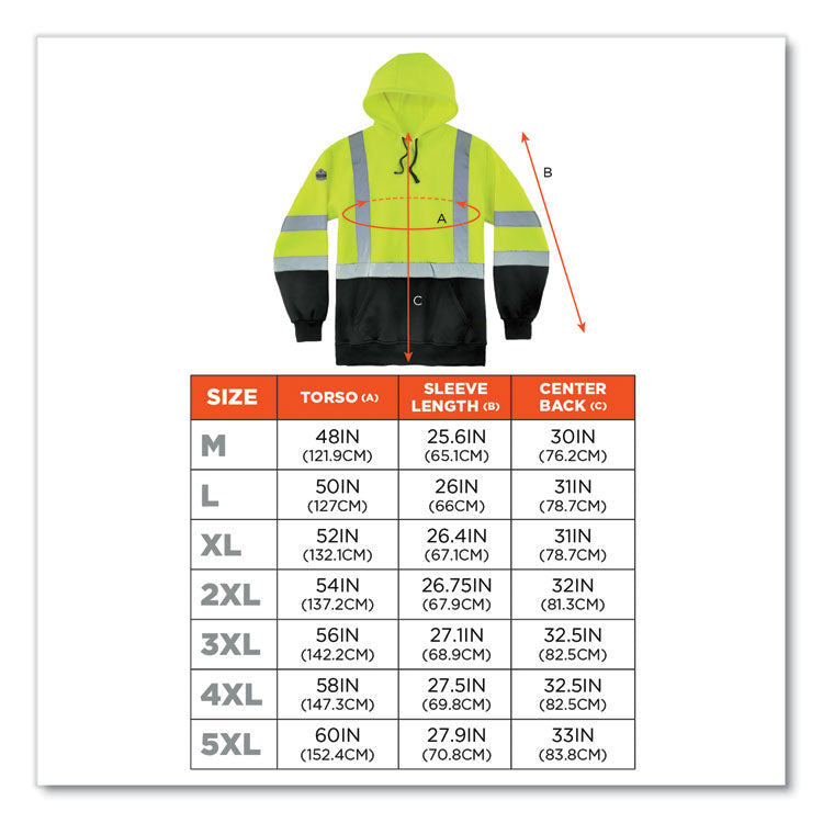 GloWear 8373 Hi-Vis Class 3 Hooded Sweatshirt with Black Bottom, Polar Fleece, Lime, Large