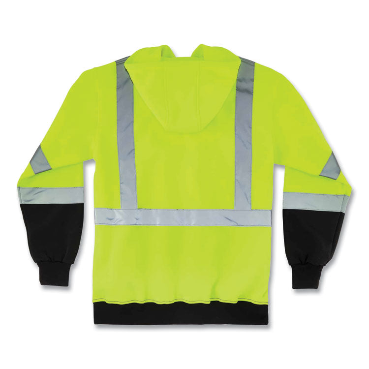 GloWear 8372 ZipUp HiVis Class 3 Zip Hooded Sweatshirt with Black Bottom, Polar Fleece, Lime, 4X-Large