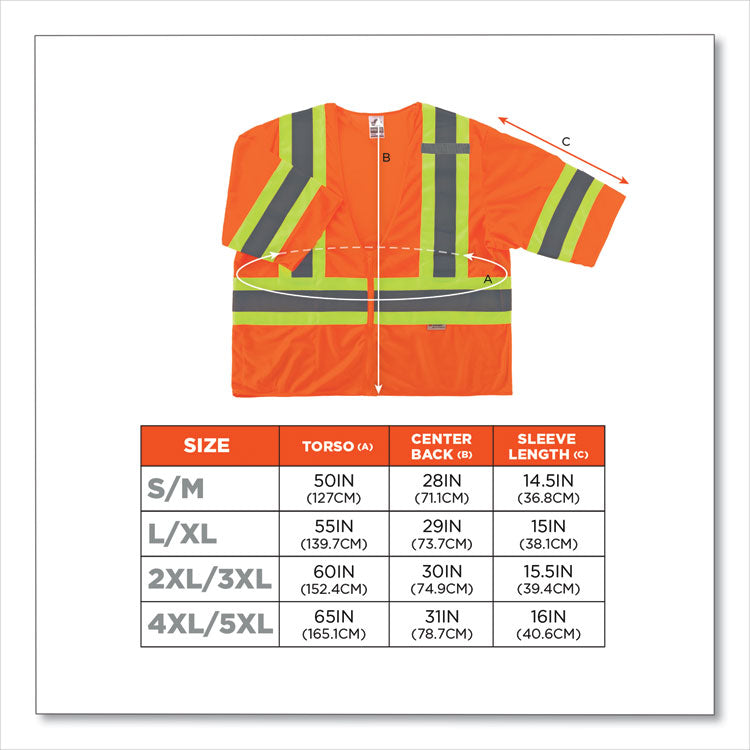 GloWear 8330Z Class 3 Two-Tone Zipper Vest, Polyester, 4X-Large/5X-Large, Orange