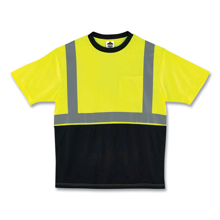 GloWear 8289BK Class 2 Hi-Vis T-Shirt with Black Bottom, Small, Lime