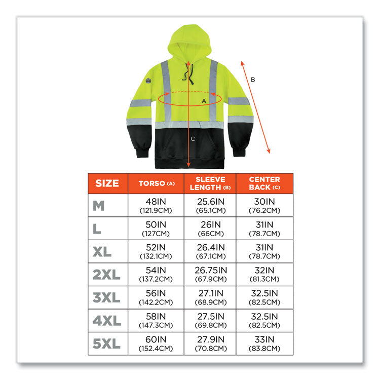 GloWear 8373 Hi-Vis Class 3 Hooded Sweatshirt with Black Bottom, Polar Fleece, Lime, 3X-Large